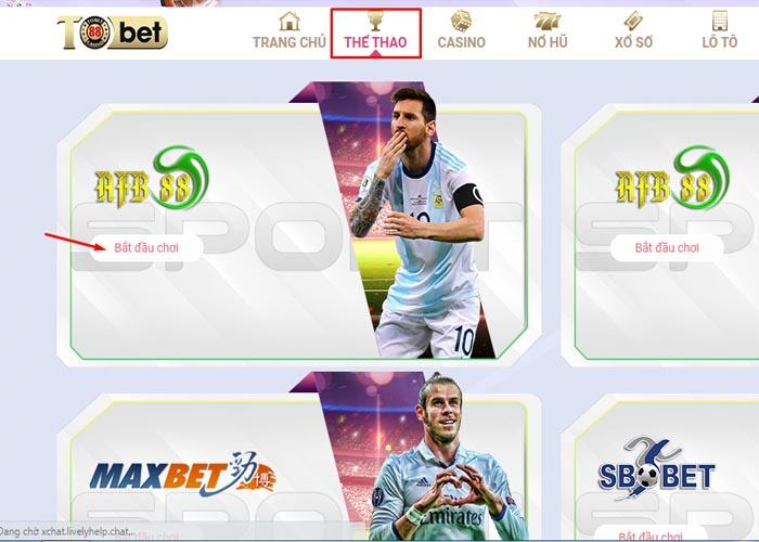Bấm vào mục THỂ THAO => Bắt đầu chơi Bấm vào mục THỂ THAO => Bắt đầu chơi