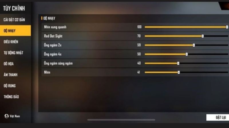 độ nhạy của Free Fire