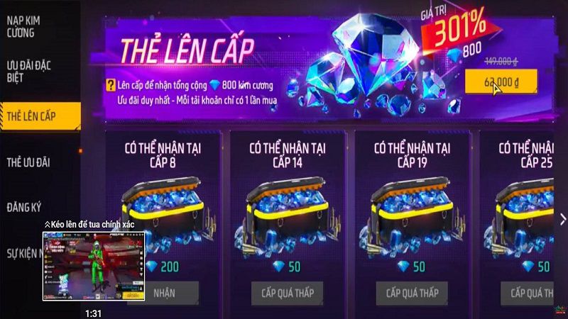 nạp 2 thẻ tuần Free Fire được không